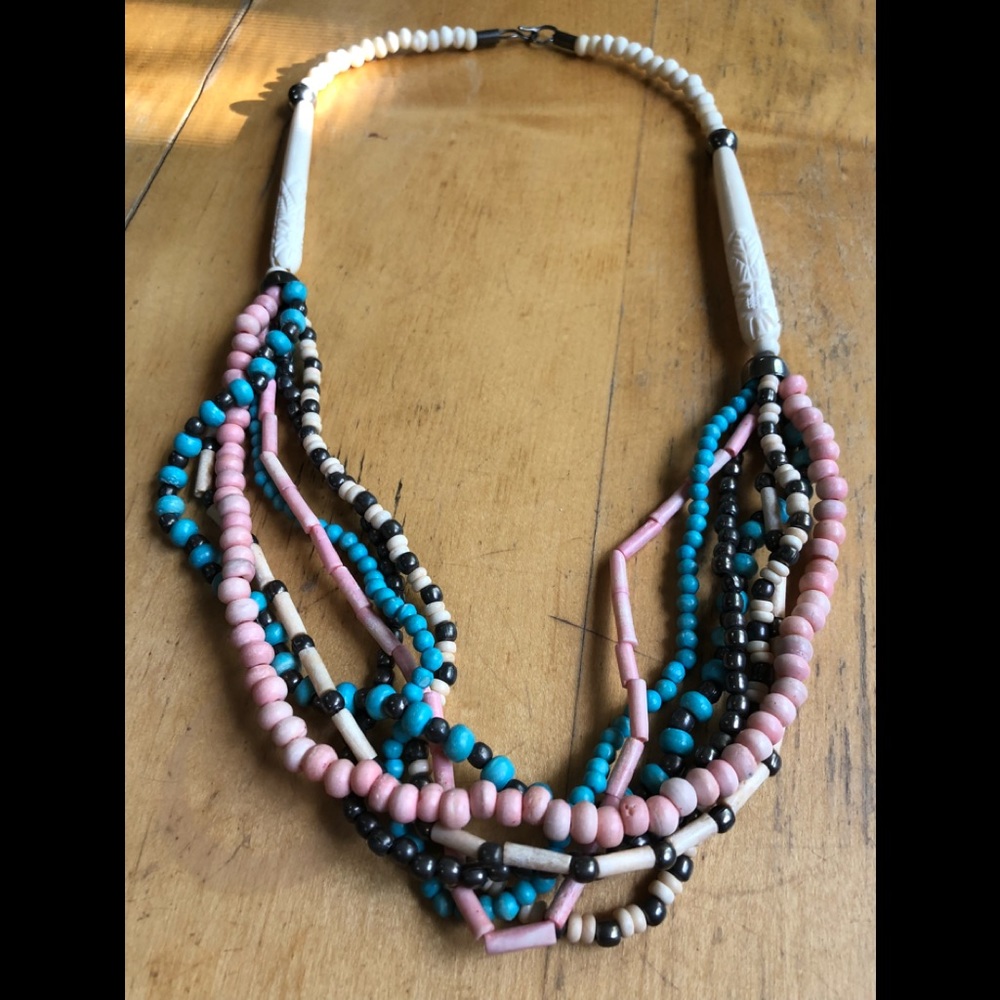 Vintage Long bead and bone necklace